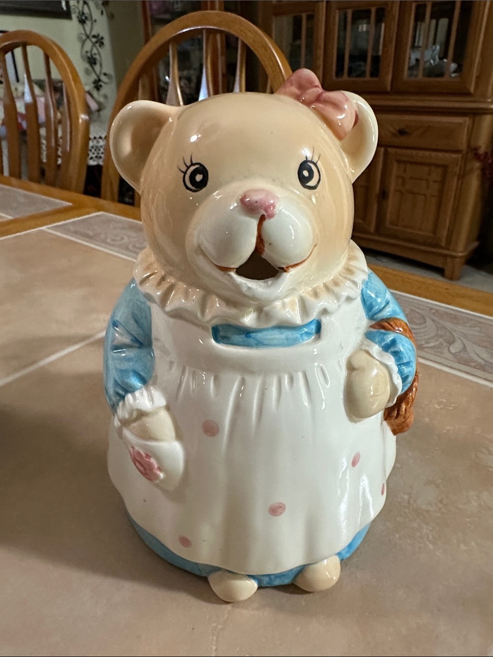 VTG Ceramic Bear Cookie Jars - Cream and Blue Decorative Set - Picture 10 of 14